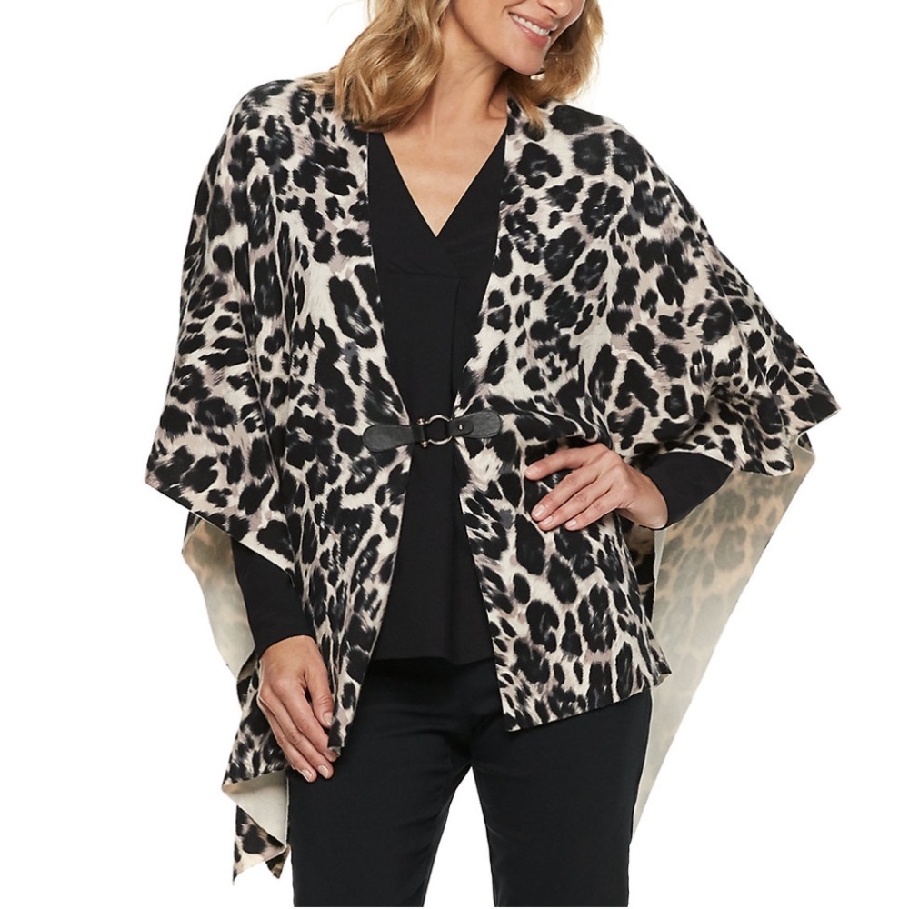 Dana Buchman Women’s Animal Print Leopard 100% Cotton Poncho Wrap Size L